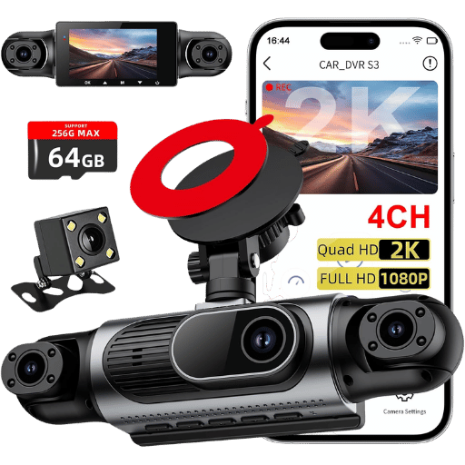 VanTop Dash Cam 360 degree 4 channel 2K front and rear interior car camera with WiFi and night vision